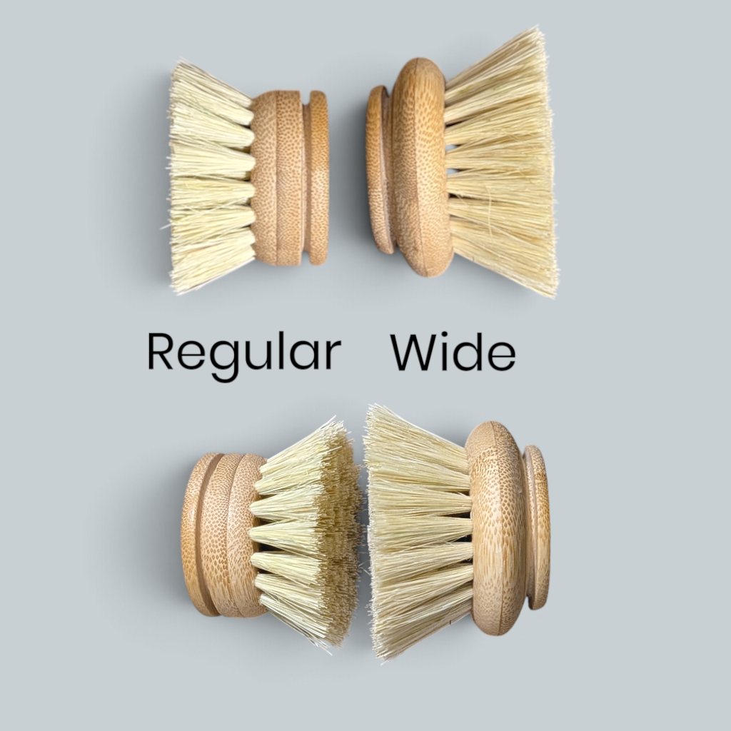 Compact and wide pot brush replacement heads shown together