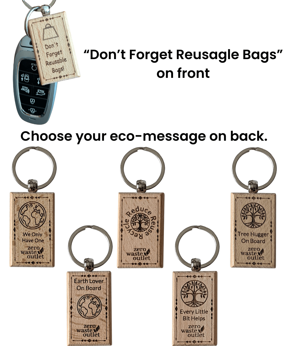 "Don't Forget Reusable Bags" Wooden Keychain - Zero Waste Outlet