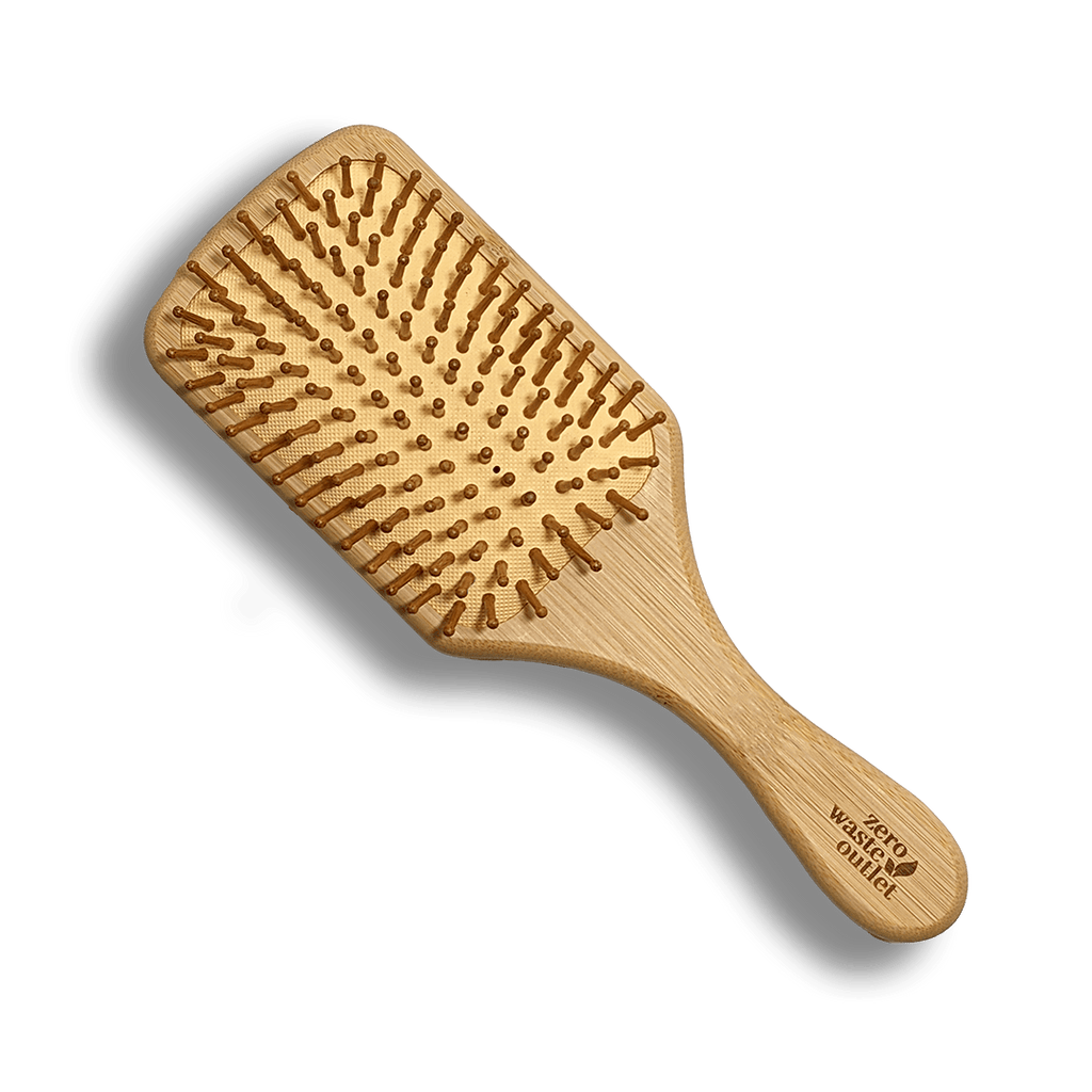 PlasticFree Bamboo Paddle Hairbrush Rubber Cushion Wood Bristles